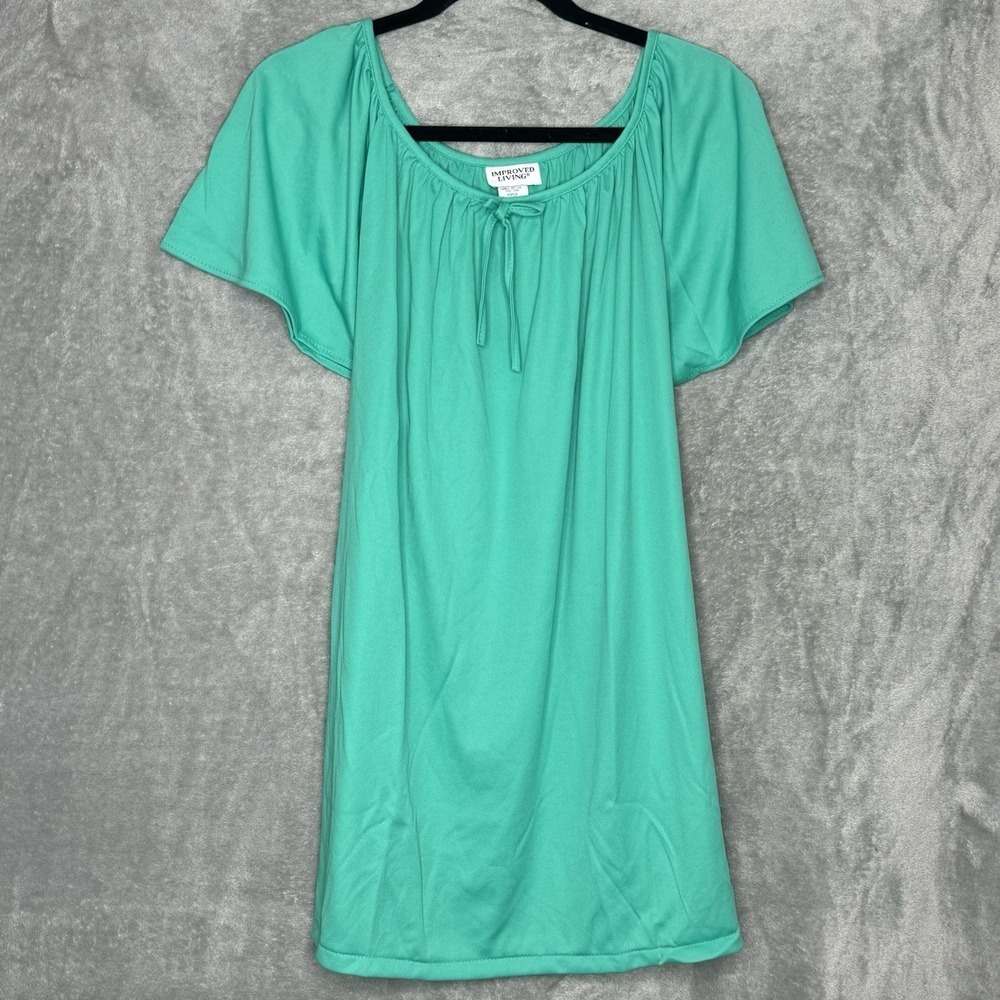 Improved Living 3X Shirt Top Green Solid Short Sleeve Scoop Neck Lightweight